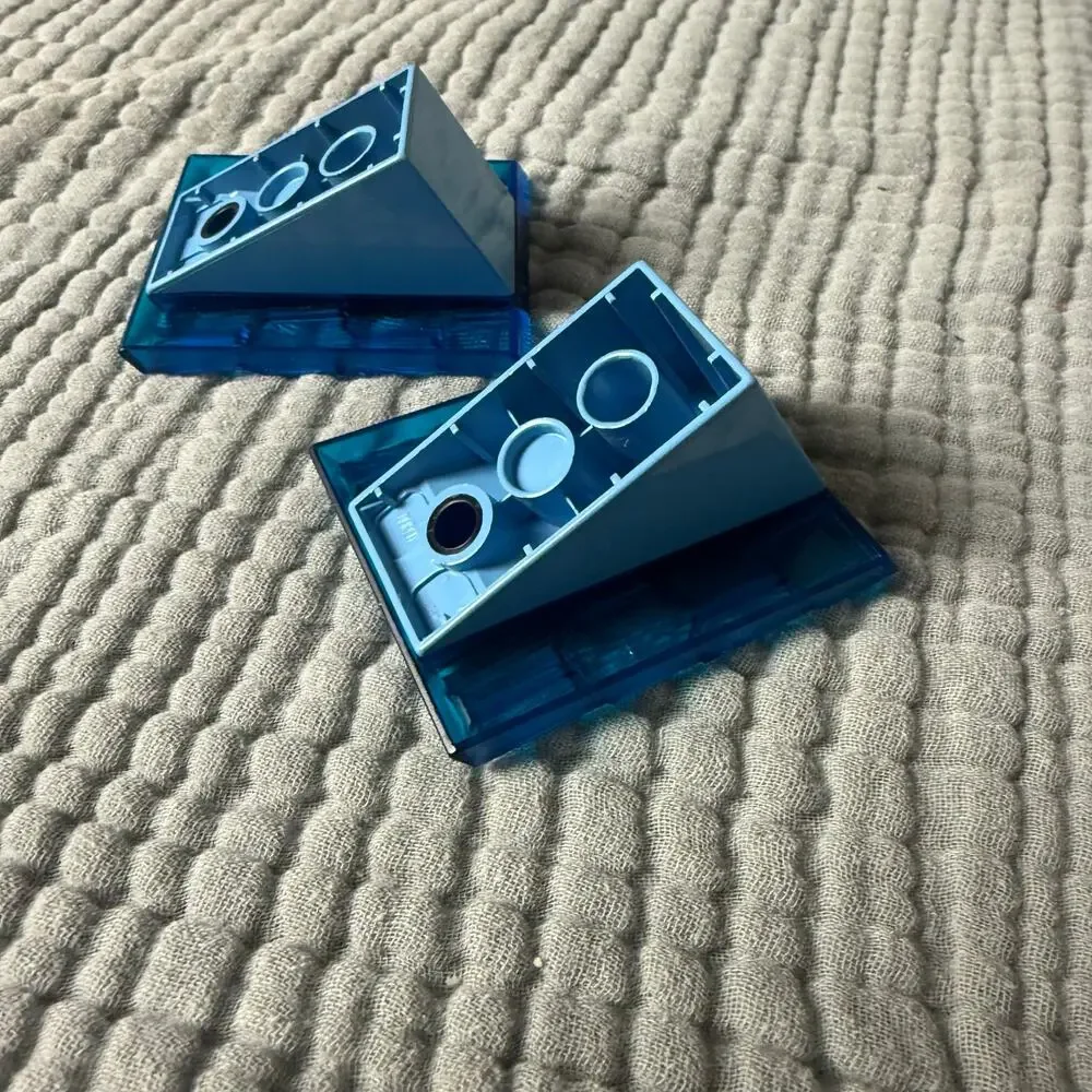 2 Duplo Lego Blue Shingled Roof Slope Bricks Pieces Transparent Top Bob Builder